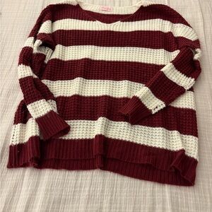 Pink Lily Burgundy and White Striped Sweater